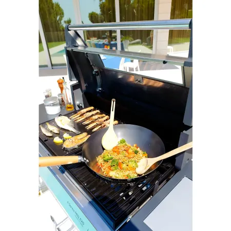 Padella Wok in Ghisa per Barbecue Campignaz 36 cm Manico in Legno