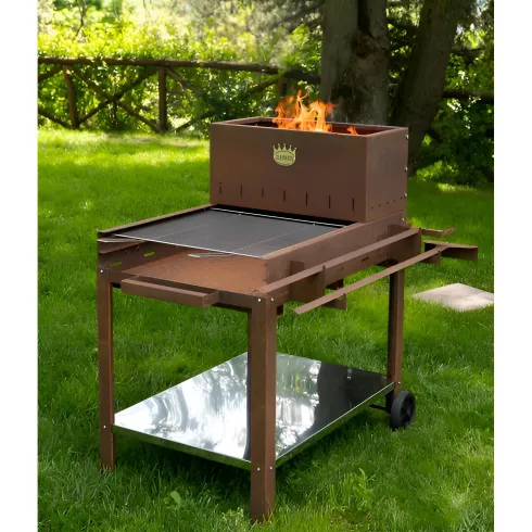 Barbecue a Legna 45x50 cm Acciaio Corten con Griglia Inox Regolabile