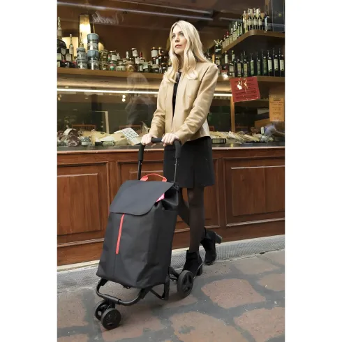 Carrello Spesa Gimi 4 Ruote Pieghevole XL 50L Nero Tasca Interna