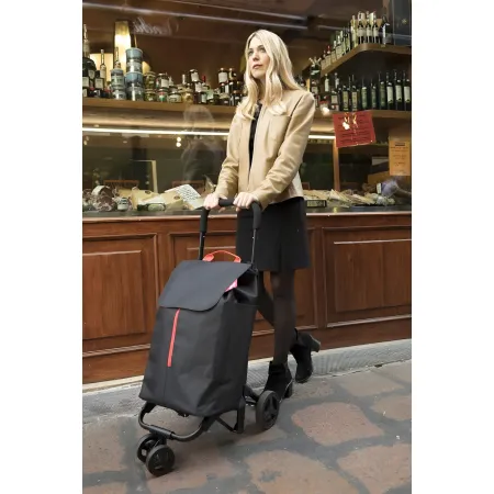 Carrello Spesa Gimi 4 Ruote Pieghevole XL 50L Nero Tasca Interna