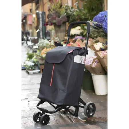 Carrello Spesa Gimi 4 Ruote Pieghevole XL 50L Nero Tasca Interna