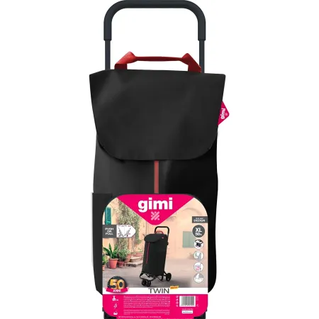 Carrello Spesa Gimi 4 Ruote Pieghevole XL 50L Nero Tasca Interna