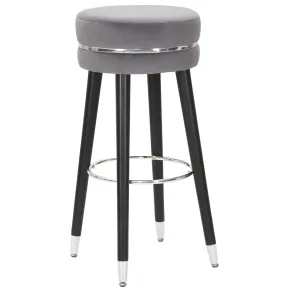 Sgabello Bar in Velluto Grigio Finitura Argento Poggiapiedi Moderno