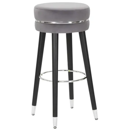 Sgabello Bar in Velluto Grigio Finitura Argento Poggiapiedi Moderno