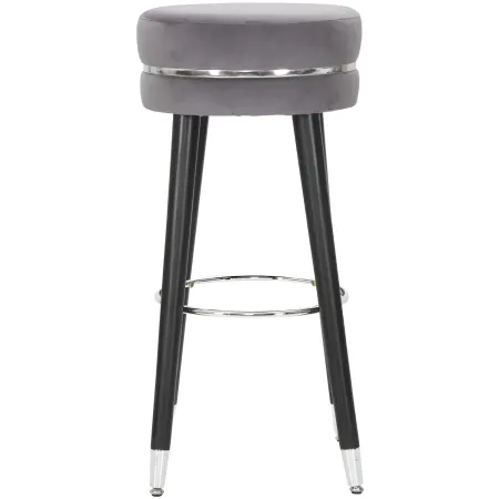 Sgabello Bar in Velluto Grigio Finitura Argento Poggiapiedi Moderno