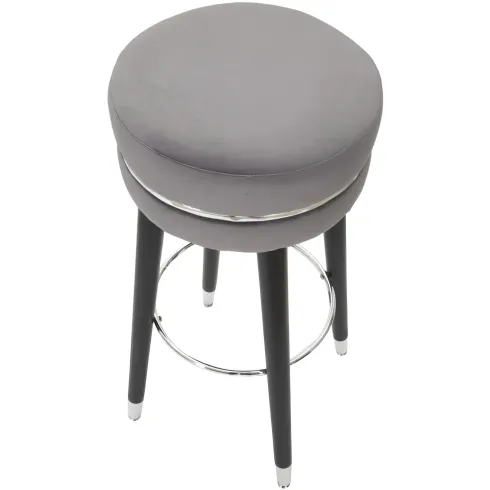 Sgabello Bar in Velluto Grigio Finitura Argento Poggiapiedi Moderno