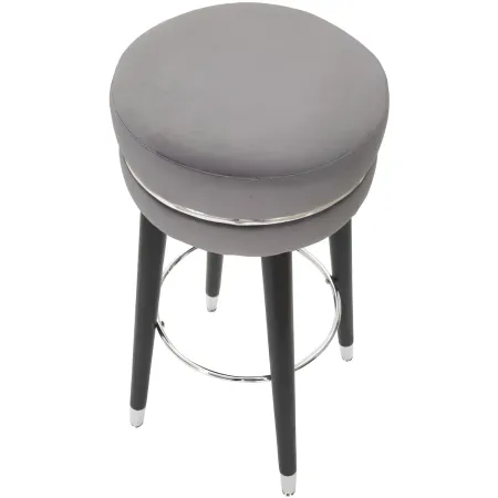 Sgabello Bar in Velluto Grigio Finitura Argento Poggiapiedi Moderno