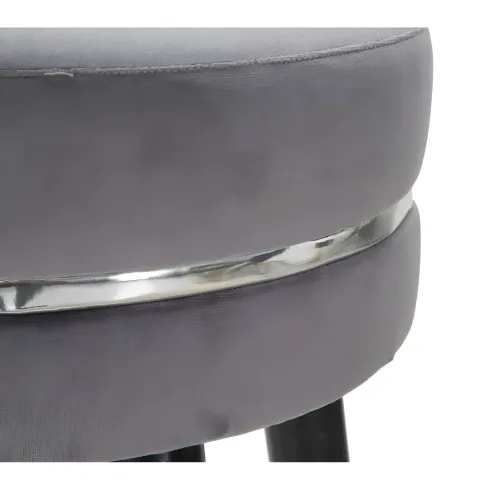Sgabello Bar in Velluto Grigio Finitura Argento Poggiapiedi Moderno