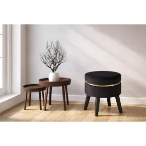 Sgabello Basso in Velluto Nero con Finiture Oro Pouf Salotto Camera 2