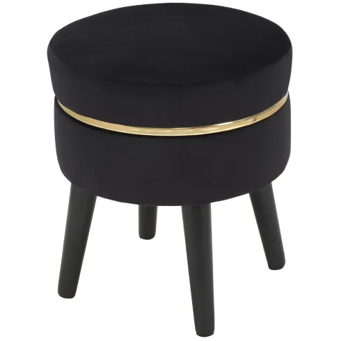 Sgabello Basso in Velluto Nero con Finiture Oro Pouf Salotto Camera