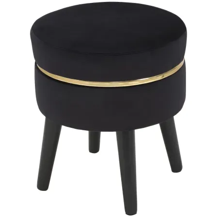 Sgabello Basso in Velluto Nero con Finiture Oro Pouf Salotto Camera