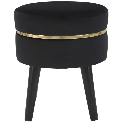 Sgabello Basso in Velluto Nero con Finiture Oro Pouf Salotto Camera