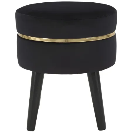 Sgabello Basso in Velluto Nero con Finiture Oro Pouf Salotto Camera