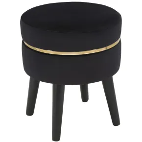 Sgabello Basso in Velluto Nero con Finiture Oro Pouf Salotto Camera