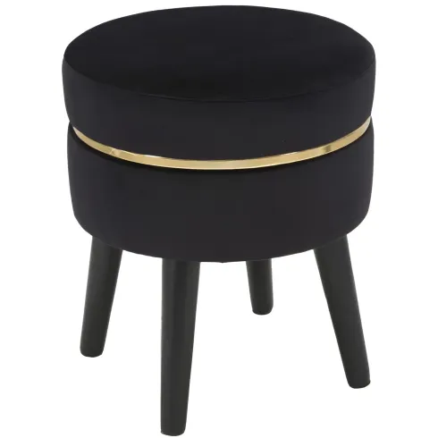 Sgabello Basso in Velluto Nero con Finiture Oro Pouf Salotto Camera