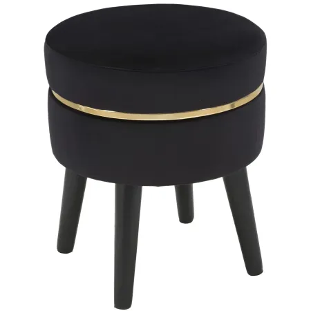 Sgabello Basso in Velluto Nero con Finiture Oro Pouf Salotto Camera