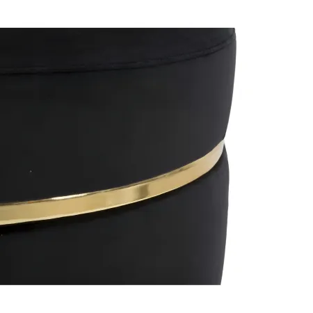 Sgabello Basso in Velluto Nero con Finiture Oro Pouf Salotto Camera