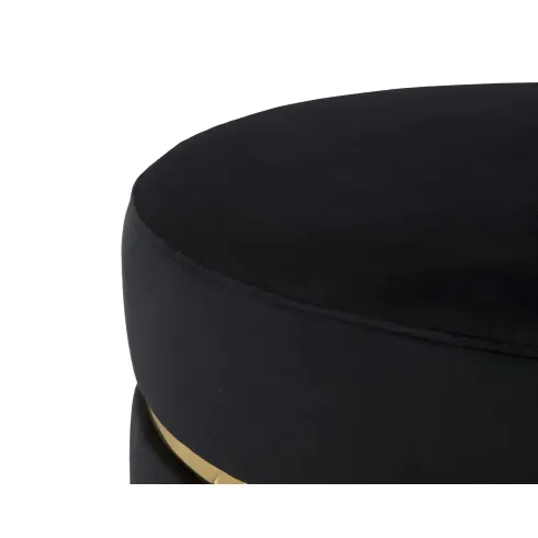 Sgabello Basso in Velluto Nero con Finiture Oro Pouf Salotto Camera