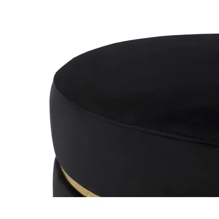 Sgabello Basso in Velluto Nero con Finiture Oro Pouf Salotto Camera