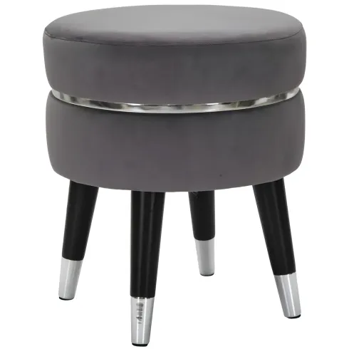Sgabello Basso in Velluto Grigio Finiture Argento Pouf Salotto Camera