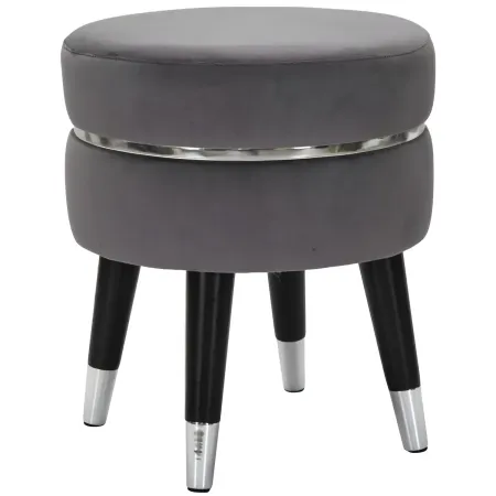 Sgabello Basso in Velluto Grigio Finiture Argento Pouf Salotto Camera