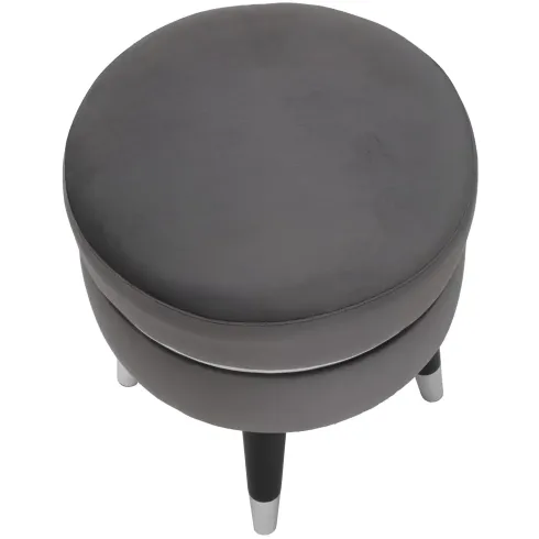 Sgabello Basso in Velluto Grigio Finiture Argento Pouf Salotto Camera