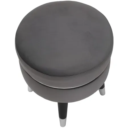 Sgabello Basso in Velluto Grigio Finiture Argento Pouf Salotto Camera