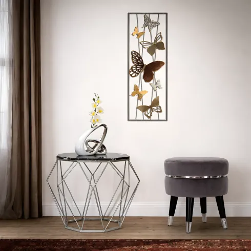 Sgabello Basso in Velluto Grigio Finiture Argento Pouf Salotto Camera