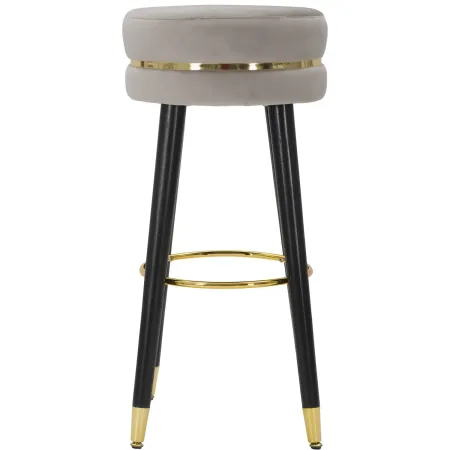 Sgabello Bar in Velluto Grigio Finitura Oro con Poggiapiedi Moderno