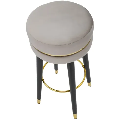 Sgabello Bar in Velluto Grigio Finitura Oro con Poggiapiedi Moderno
