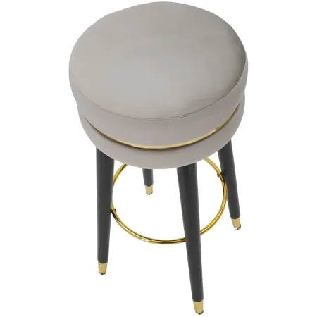 Sgabello Bar in Velluto Grigio Finitura Oro con Poggiapiedi Moderno