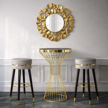 Sgabello Bar in Velluto Grigio Finitura Oro con Poggiapiedi Moderno