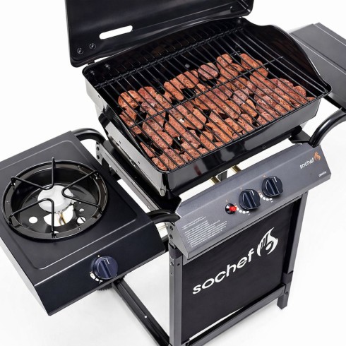 Barbecue a Gas con Pietra Lavica 2 Bruciatori in Acciaio Inox Griglia da Balcone | BricoShop24