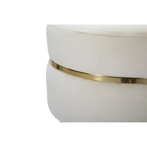 Sgabello Basso in Velluto Crema Finiture Oro Pouf Salotto Camera