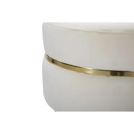 Sgabello Basso in Velluto Crema Finiture Oro Pouf Salotto Camera