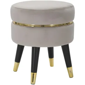 Sgabello Basso Velluto Grigio Chiaro Finiture Oro Pouf Salotto Camera