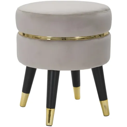 Sgabello Basso Velluto Grigio Chiaro Finiture Oro Pouf Salotto Camera
