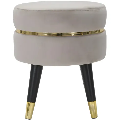 Sgabello Basso Velluto Grigio Chiaro Finiture Oro Pouf Salotto Camera
