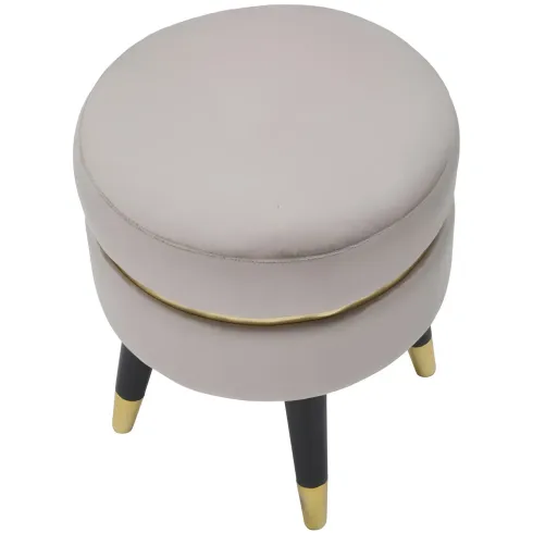 Sgabello Basso Velluto Grigio Chiaro Finiture Oro Pouf Salotto Camera