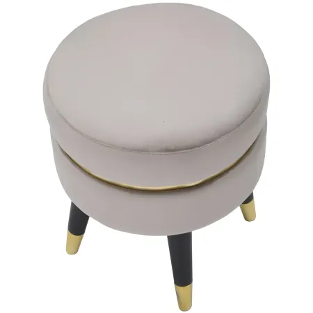 Sgabello Basso Velluto Grigio Chiaro Finiture Oro Pouf Salotto Camera