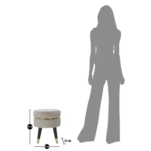 Sgabello Basso Velluto Grigio Chiaro Finiture Oro Pouf Salotto Camera
