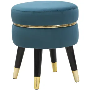 Sgabello Basso in Velluto Ottanio Finiture Oro Pouf Salotto Camera