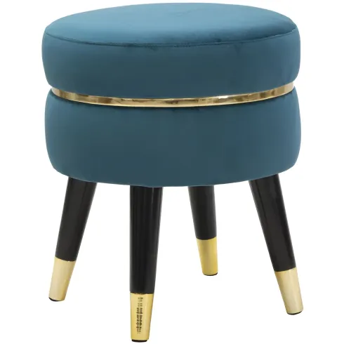 Sgabello Basso in Velluto Ottanio Finiture Oro Pouf Salotto Camera