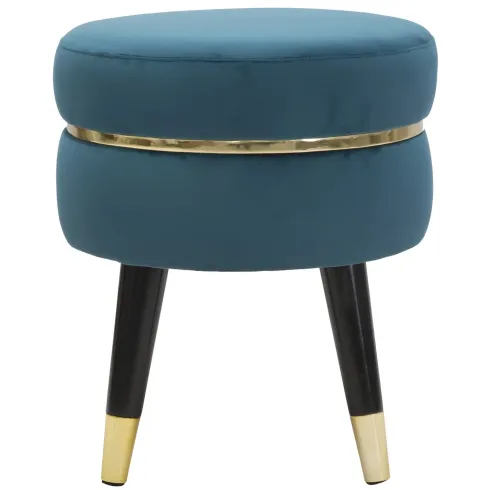Sgabello Basso in Velluto Ottanio Finiture Oro Pouf Salotto Camera