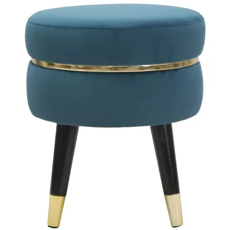 Sgabello Basso in Velluto Ottanio Finiture Oro Pouf Salotto Camera