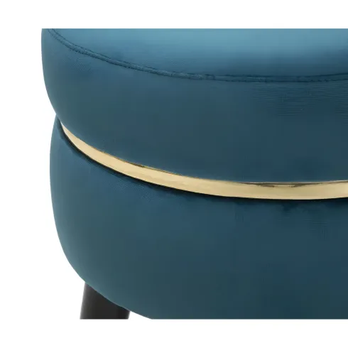 Sgabello Basso in Velluto Ottanio Finiture Oro Pouf Salotto Camera