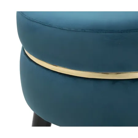 Sgabello Basso in Velluto Ottanio Finiture Oro Pouf Salotto Camera