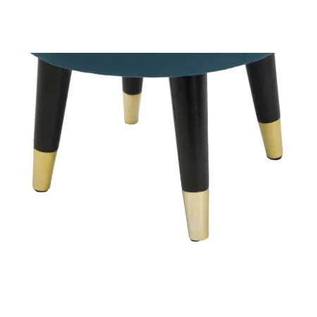 Sgabello Basso in Velluto Ottanio Finiture Oro Pouf Salotto Camera