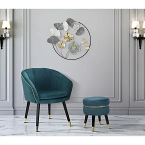 Sgabello Basso in Velluto Ottanio Finiture Oro Pouf Salotto Camera 2