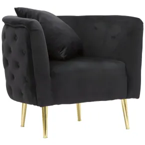 Poltrona Velluto Nero Struttura Metallo Dorato Salotto Camera da Letto